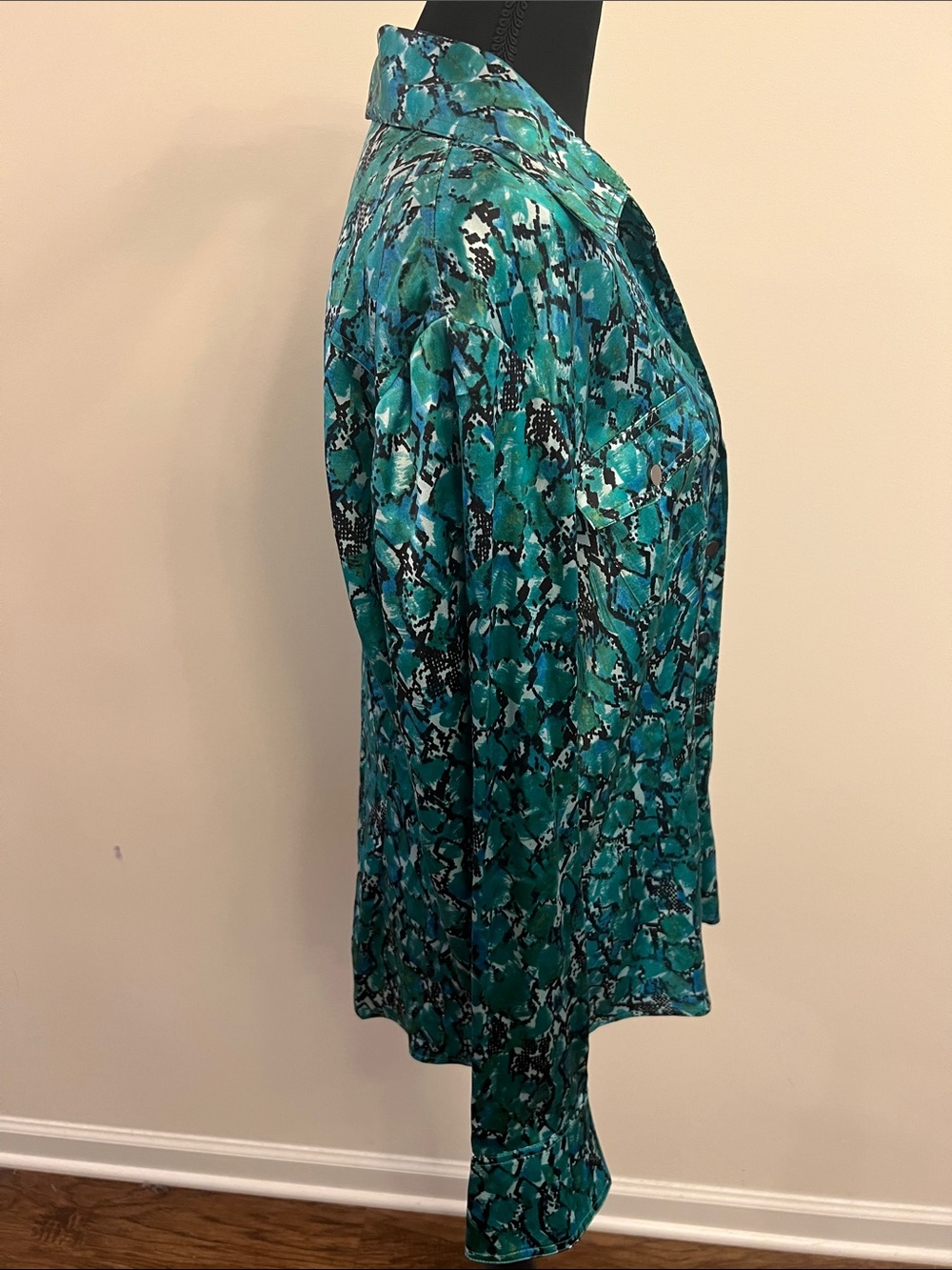 Cache Teal Satin Snake-Print Blouse - Picture 5 of 8